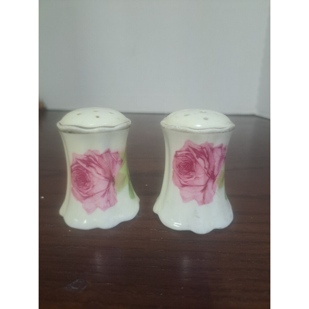 Antique O&EG Royal Austria Rose Pattern Porcelain Salt And Pepper Shaker Set( No